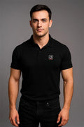 Drishti Men Solid Polo Neck Polycotton Black T-Shirt Thumbnail