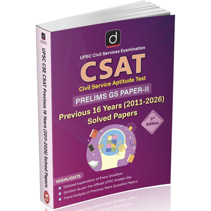 DRISHTI IAS UPSC CSE CSAT Prelims GS Paper II Previous Year Solved Papers 2011–2026, 3rd Edition, English Medium, 16 Years PYQ Book with Detailed Solutions