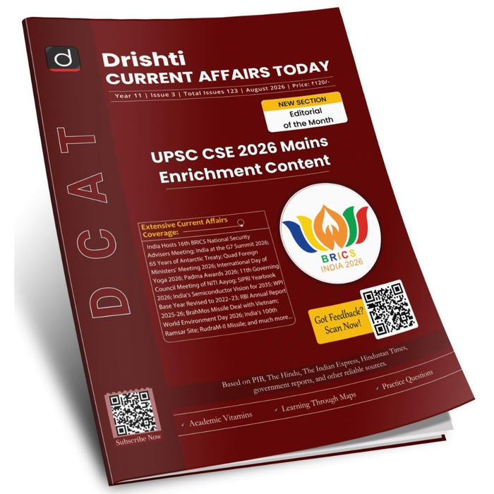 DRISHTI IAS DCAT Current Affairs Today Magazine August 2026, English Edition, UPSC CSE 2026 Mains Enrichment Content, BRICS India 2026