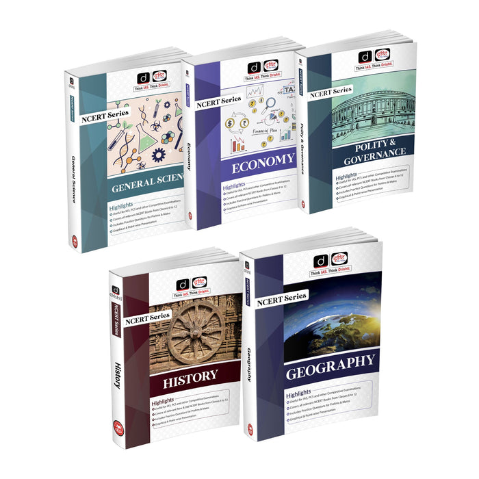 DRISHTI IAS NCERT Series Combo Set of 5 Books, General Science, Economy, Polity & Governance, History & Geography, English Medium