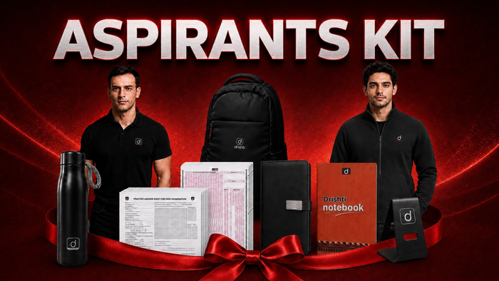 Drishti Aspirants Kit, Complete Study Essentials Combo with Backpack, T-Shirt, Jacket, Notebook, Diary, Bottle, OMR & Practice Answer Sheets, and Mobile Stand